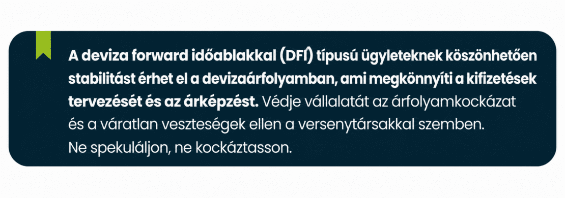 A deviza forward időablakkal (DFI) segít rögzíteni a jövőbeni árfolyamot, miközben rugalmasságot biztosít a devizás kifizetések és bevételek elszámolásában.